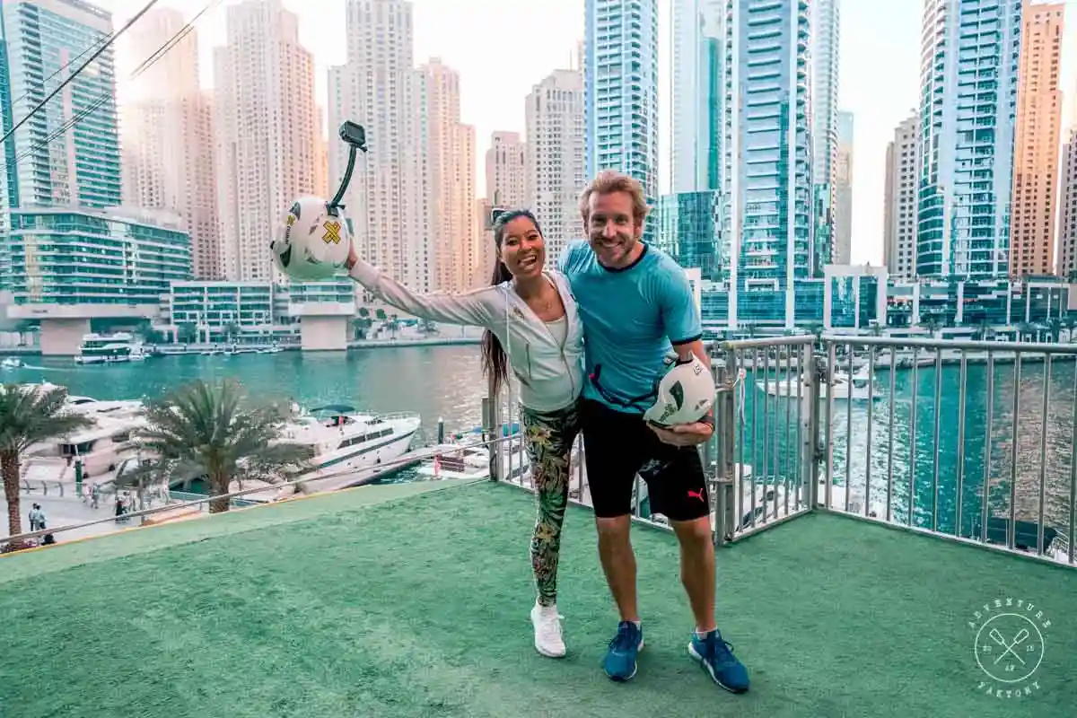 An image of the end of the Dubai zip line path